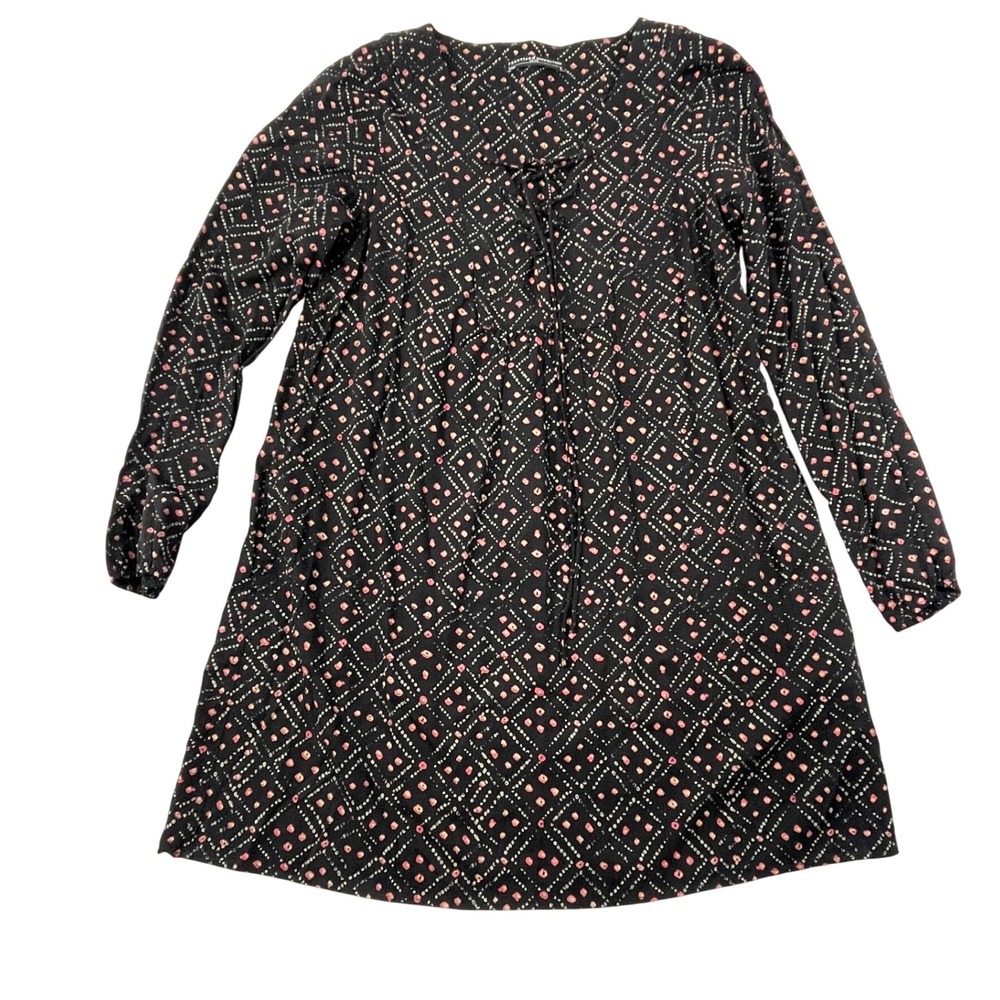 Peruvian Connection Women's Black Pink Geometric Lace Up Long Sleeve Dress Sz M